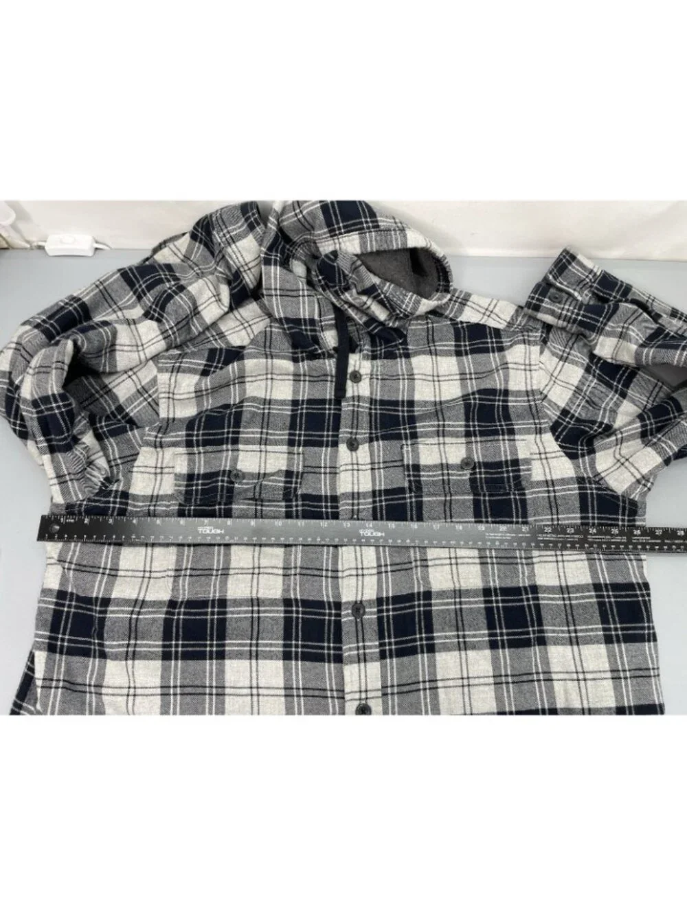 LL Bean Shacket Shirt Jacket Plaid Fleece Lined Hooded Pockets Black Mens XXL